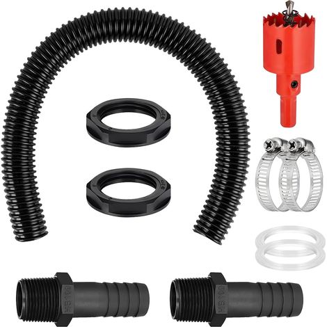 Kit de raccordement pour citerne de pluie - 40 mm - Avec tuyau de raccordement de 500 mm - Ouvre-trou de trop-plein - Pour tonneaux d'eau de pluie (1/5)