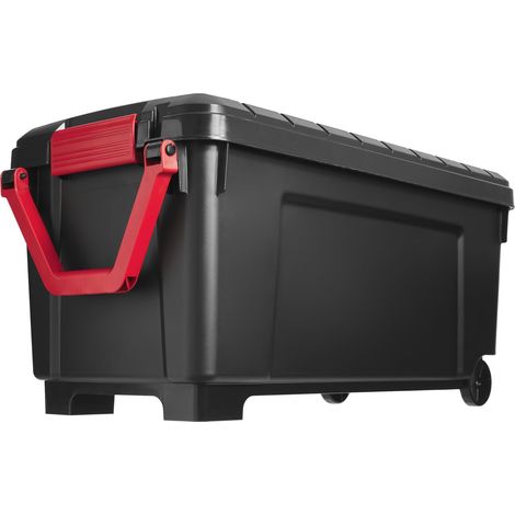 Iris Ohyama, grande contenitore in plastica, contenitore per garage da 170 litri, senza BPA, SIA-1000, nero, impilabile, clip di chiusura - L104 x P50 x A50 cm (1/5)
