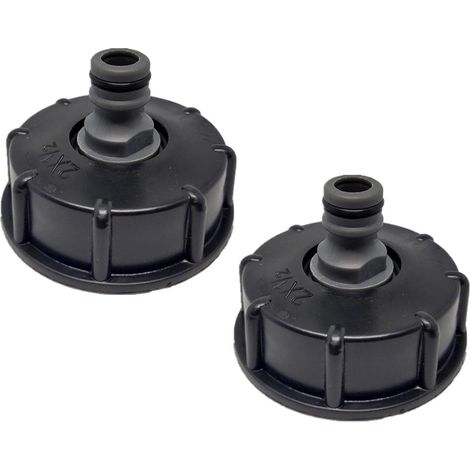 Sollbry 2 tapas para tanque IBC, conector/tapa de boquilla S60x6, diámetro de salida de 1/2", diámetro de entrada de 60 mm para válvula de tanque IBC - Negro (1/5)