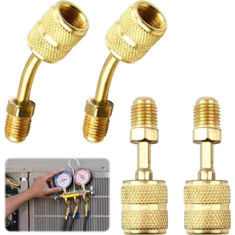 4 Adaptateur R410A, Laiton, 5/16 Pouces Femelle Vers 1/4 Pouces Mâle, Droit Et Coudé, Pour Climatiseur HVAC (1/5)