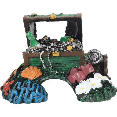 Décoration Aquarium Coffre au Trésor Résine Verte Cache Réaliste pour Poissons Crevettes Eau Douce Salée 14.5cm (1/5)
