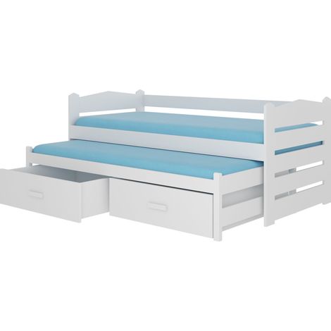 Lit gigogne blanc 2 couchages 90x200 avec 2 coffres de rangement Kuska (1/5)