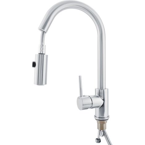 Mitralige Küchenarmatur mit Ausziehbrause, Einhebelmischer, 1-Loch-Anschluss, G3/8-Anschluss, Oberfläche aus gebürstetem Nickel, modernes Design. (1/5)