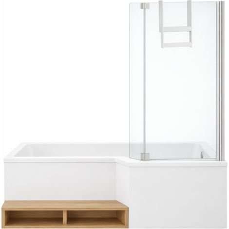 Pack baignoire bain douche 170 X 90 version droite JACOB DELAFON Neo + pare bain chromé + tablier de baignoire installation en niche