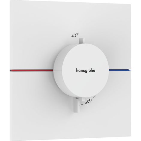 Mitigeur thermostatique, Robinet encastré avec arrêt de sécurité à 40°C, Thermostat carré, 3 sorties, Blanc mat (1/2)
