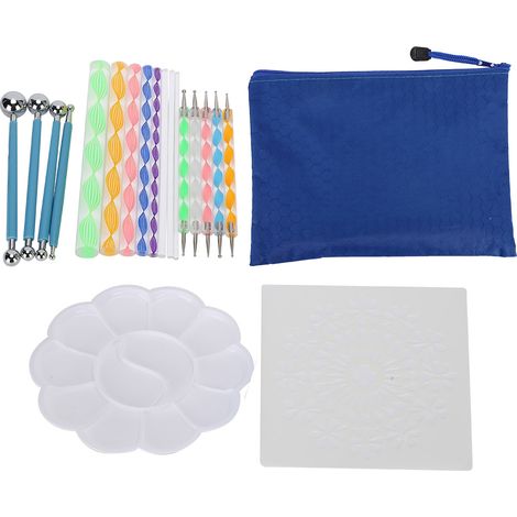 Lot de 20 outils de pointillisme mandala, kit DIY pour art sur roche, accessoires de peinture avec pochoir et plateau. (1/5)