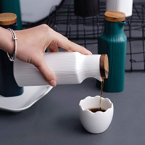 Distributeur d'huile en céramique 300 ml - Distributeur d'huile d'olive - Distributeur de vinaigre - Distributeur de sauce soja - Étanche à la poussière - Avec couvercle - Blanc (1/5)