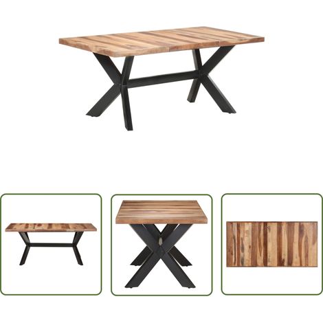 The Living Store Esstisch 180x90x75 cm Massivholz Honigfarben - Holz Esstisch - Esstisch Massiv - Industrieller Stil - Massivholzmöbel - Eßtisch (1/5)