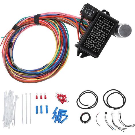 Kit de faisceau de câblage à 14 voies avec fusible, protection électrique, connexion stable et compatibilité automobile. (1/4)