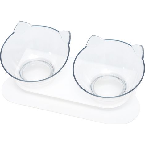 Set aus 2 durchsichtigen, erhöhten und geneigten Näpfen für Katzen und kleine Hunde/Kätzchen.