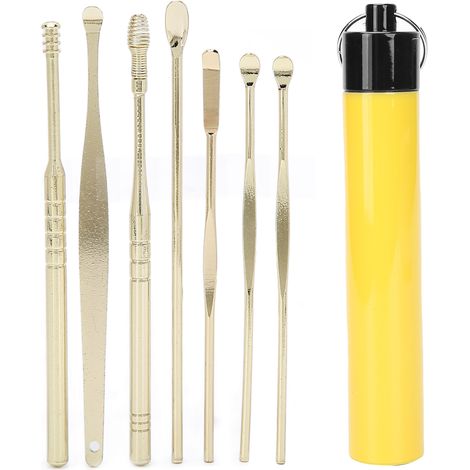 Kit de nettoyage des oreilles en acier inoxydable doré - Cuillère spirale anti-cérumen, ensemble d'extraction auriculaire réutilisable (1/5)