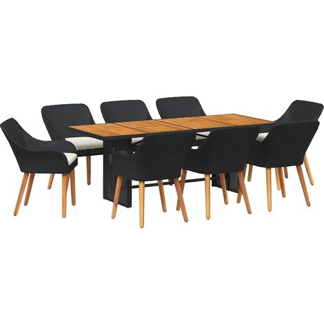 vidaXL Ensemble de salle à manger pour jardin 9 pcs Noir polyrotin