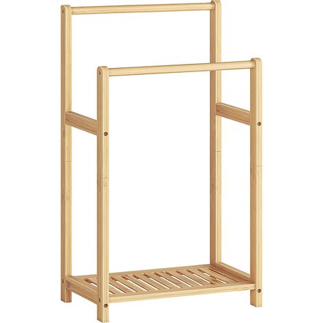 Bathroom Towel Rack Stand 2 Tier Bamboo Ladder Shelf Cover Display Stand with Storage Shelf for Bedroom, Living Room, Natural Colour EYL02LB01 (1/5)