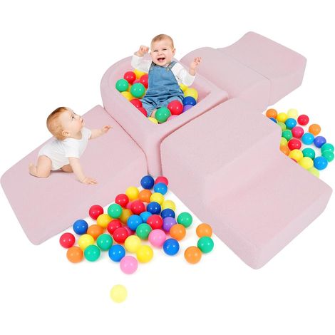 COSTWAY Blocchi da Arrampicata in Schiuma, Piscina di Palline,3 Anni+,Sherpa,Rosa (1/5)
