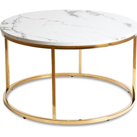Cliff MAX Couchtisch 80 cm Weißer Marmor/Gold Moderner Glamour (1/5)