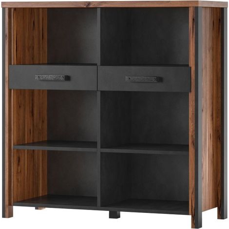 Buffet offen WINDSOR - Dunkle Eiche und anthrazitgrau - 6 Fächer, 2 Schubladen - 106,9 x 110,2 x 44 cm