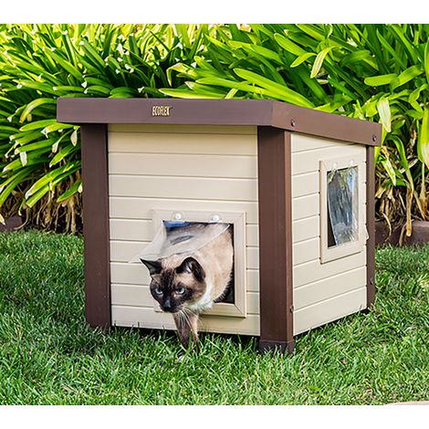 Casa para Gatos Noa - Caseta de Interior/Exterior - Fabricado en ECOFLEX - Refugio para felinos con gatera (1/4)