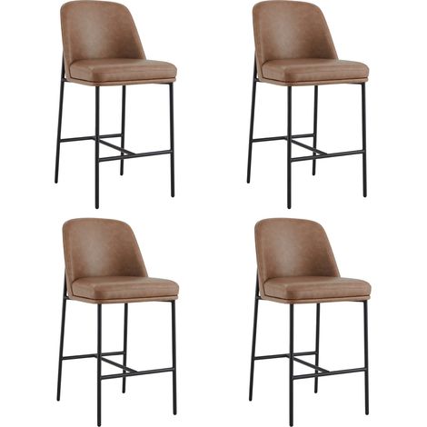 Lot de 4 Tabouret de Bar, en PU, avec Dossier et Repose-Pieds, Hauteur 97 cm, pour Bars et Cuisine