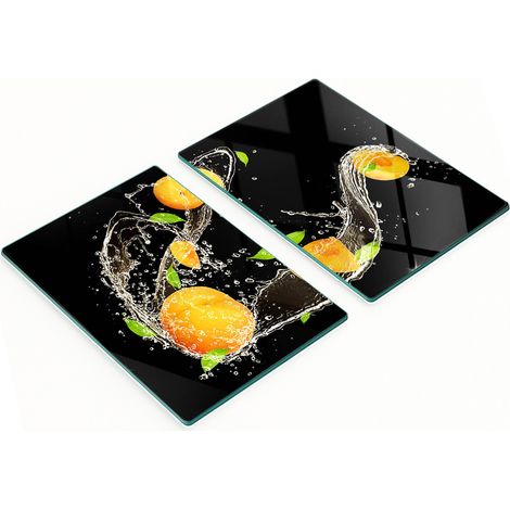 Tablas decorativas de cristal para cortar y servir, dise帽o de albaricoques y agua, 2x40x52 cm.