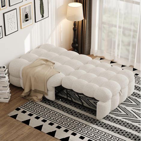 Diván cama tipo banco 183x76x42 cm 2-en-1 convertible, puff-cama compacto para salón y dormitorio, tapizado en teddy bouclé beige (1/5)