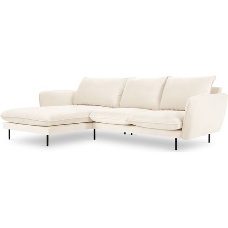 Canapé d'angle gauche 5 places en velours beige clair (1/5)