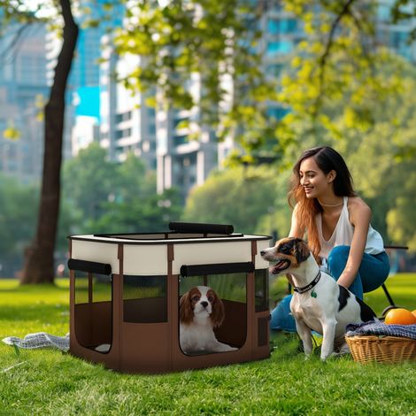 Cage pour animaux avec 6 fenêtres, 3 portes et 2 sacs de rangement, polyester et acier, 74x60x45 cm, marron