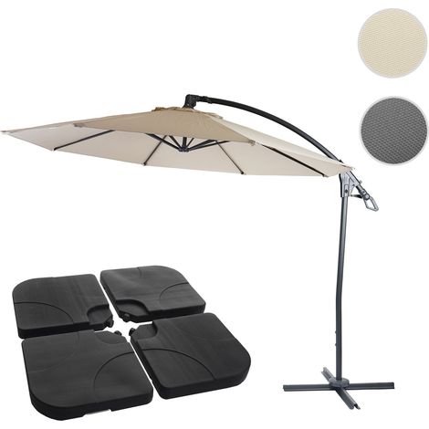 Parasol déporté de luxe HWC-D14, protection contre le soleil, Ø 3m - crème / blanc avec support (1/5)