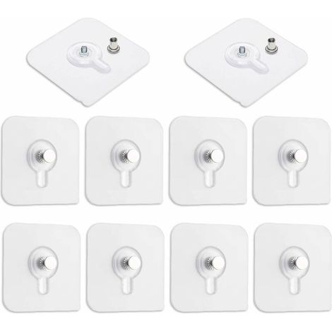 Lot de 10 Accroche Tableau Sans Percer, Transparent Languette Crochets Adhésives pour Cadres Photo Mural, Miroir et Affiches