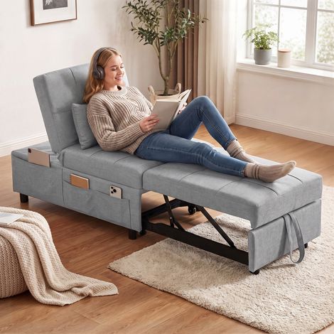 Fauteuil pliant 4 en 1 avec poche latérale, lit d'appoint avec oreiller, dossier réglable (1/5)