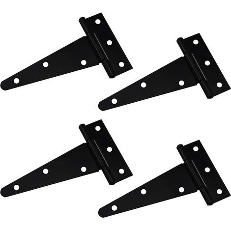 Charnière en T Charnière Triangulaire Charnière en T robuste Triangle galvanisé 4 pouces Noir Peut être utilisé pour accrocher des portes d'armoires portes de jardin Boîtes en bois 4 pièces (1/5)