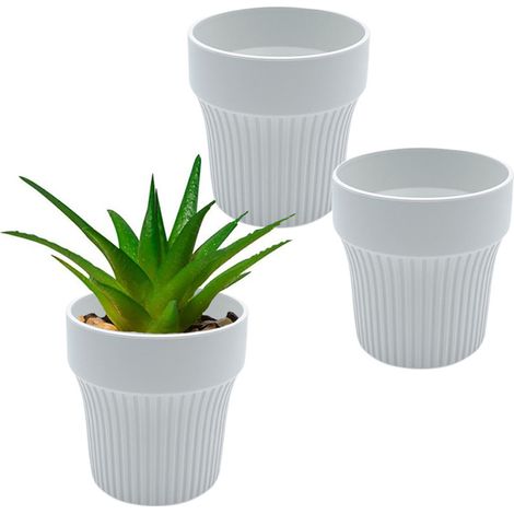 3 Vasi per piante grasse rotondi di colore bianco (snow) TIN481 ( 7x6,5 cm ) - Vaso da interno in resina resistente ai raggi UV (1/4)