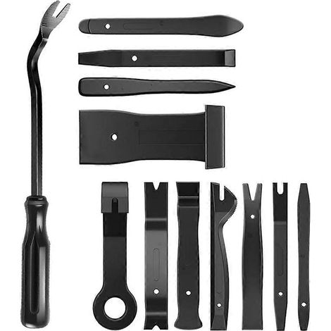 Kit de 12 outils de démontage de garnitures automobiles sans rayures pour autoradiotableau de bordmoulures de vitres et fixations noires (1/5)