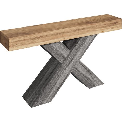 Mesa consola estrecha con patas en X, efecto madera, aglomerado, 140 x 30 x 80 cm, natural, HOMVRA (1/5)