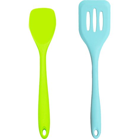 Ensemble Ustensiles Cuisine - Outils Silicone Spatule Salade Et Egouttoir - Compatible Antiadhésif - Lot De 2 Pièces (1/5)