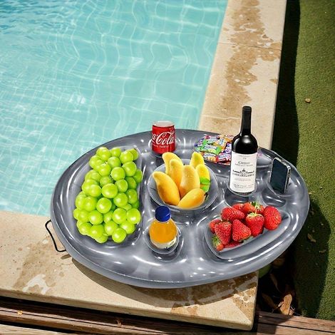 Große, aufblasbare Poolbar mit Getränkehaltern und Serviertablett, robustes PVC, Aussparung in der Mitte, 1-teilig für Poolpartys, Grillfeste und Geburtstage (1/5)