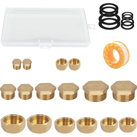 Pack of 16 sealing plugs 1/8 1/4 1/2 3/8" Internal and external threads Closure plugs for water pipes and tubing (1/5)