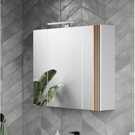 Matelpro - Armoire de toilette avec éclairage Ohayo - Moderne & Design -Blanc/chêne - -Types de portes: Battantes (1/5)