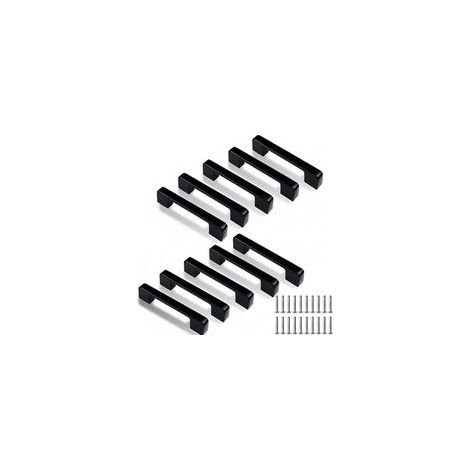 Poignées de Placard, 10 Pièces Noires Cuisine Poignée Poignee de Meuble Poignées de Placard Poignées de Tiroir Avec Vis, Poignée Porte pour Placards Porte Meuble Cuisine (Entraxe 96mm)