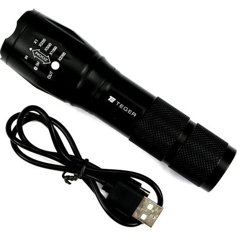 Torcia universale ricaricabile tramite USB con funzione power bank 2200mAh XPS 300 lm Teger (1/4)