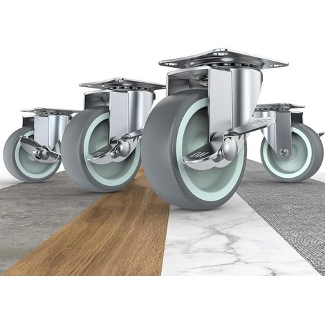 Rueda giratoria de 50 mm con frenos laterales, ruedas TPR para bancos de trabajo, muebles u otros equipos, capacidad de carga 227 kg (paquete de 4) (1/5)