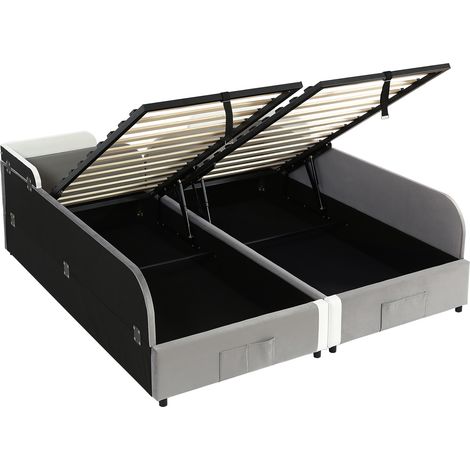 Letto bambino imbottito grigio con contenitore idraulico 90x200 cm x2 HOMVRA (1/5)