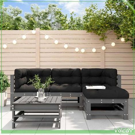 Salon de jardin 5 pcs - FAFEICY - design à lattes - bois de pin massif - modulaire - coussins gris (1/5)