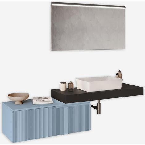Mobile bagno sospeso con specchio LED e lavabo base antracite Venere - Azzurro