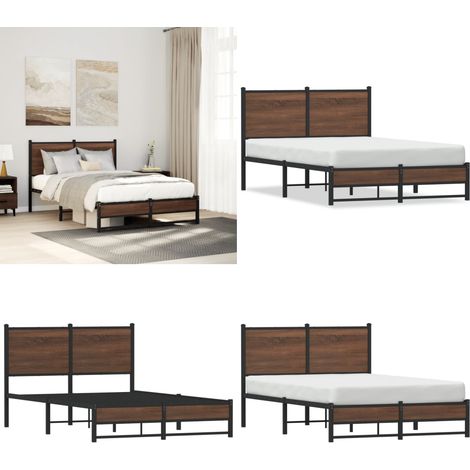 vidaXL Cadre de lit en métal sans matelas chêne marron 120x190 cm (1/5)