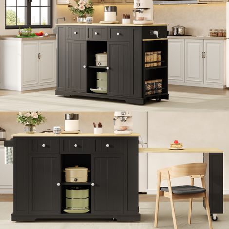 Isola cucina mobile, carrello da cucina con tavolo da pranzo allungabile, tavolo bar estraibile, 7 ruote, ripiani portaoggetti, ripiani regolabili, 138 (213) x 55 x 93 cm (1/5)
