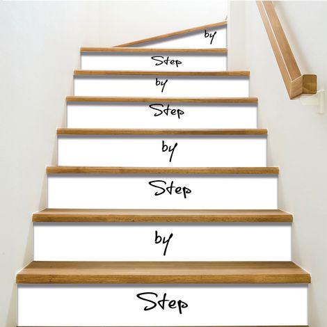 Contremarche adhésive autocollante 3 pièces Step by Step, 19,5 x 100 cm, texte blanc sur fond blanc. (1/2)