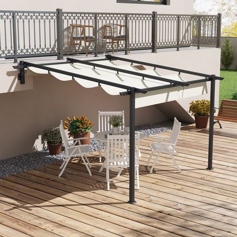 Pergola Pavillon 3 x 3 m winddicht, Terrassenüberdachung mit verstellbarem Dach, ideal für Garten und Terrasse, Creme