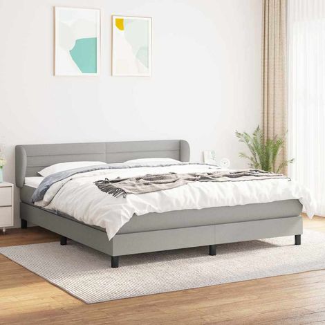 Cama box spring con colchón tela gris claro 160x200 cm (1/5)