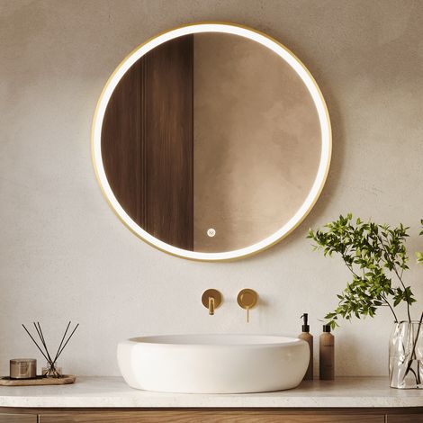 LOMAZOO Miroir rond avec éclairage et cadre doré, 80 cm - Paris