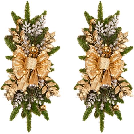 Lot de 2 guirlandes de Noël artificielles en forme de goutte d'eau de 61 cm (24 pouces), sans fil, pour décorer un escalier ou un jardin (jaune, 30 x 60 cm). (1/4)